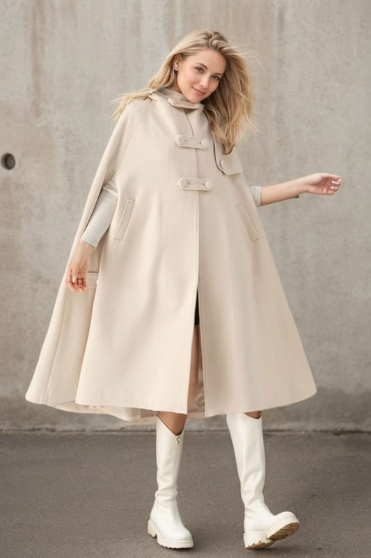 Womens Beige Wool Cape C3697