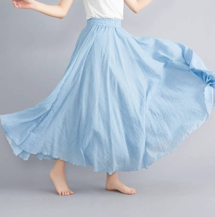 Plus size swing linen skirt women C5023-15 (sky blue)