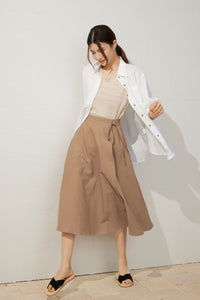 A-Line Light Brown Wrap Linen Skirt  C3929