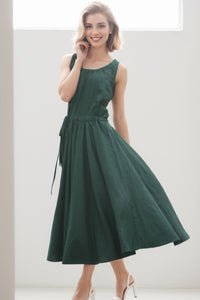 Green Sleeveless Linen Dress C152