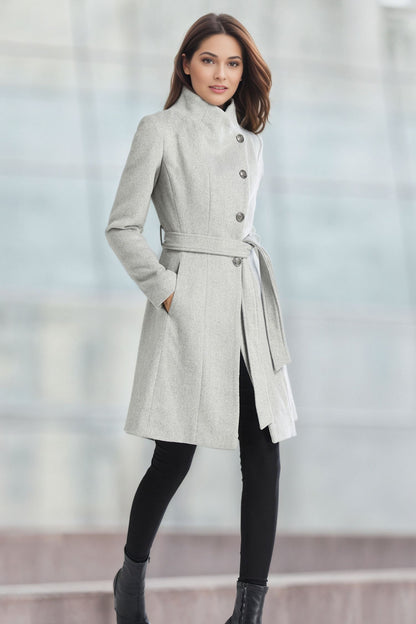 Gray Asymmetrical Wool Coat C4960