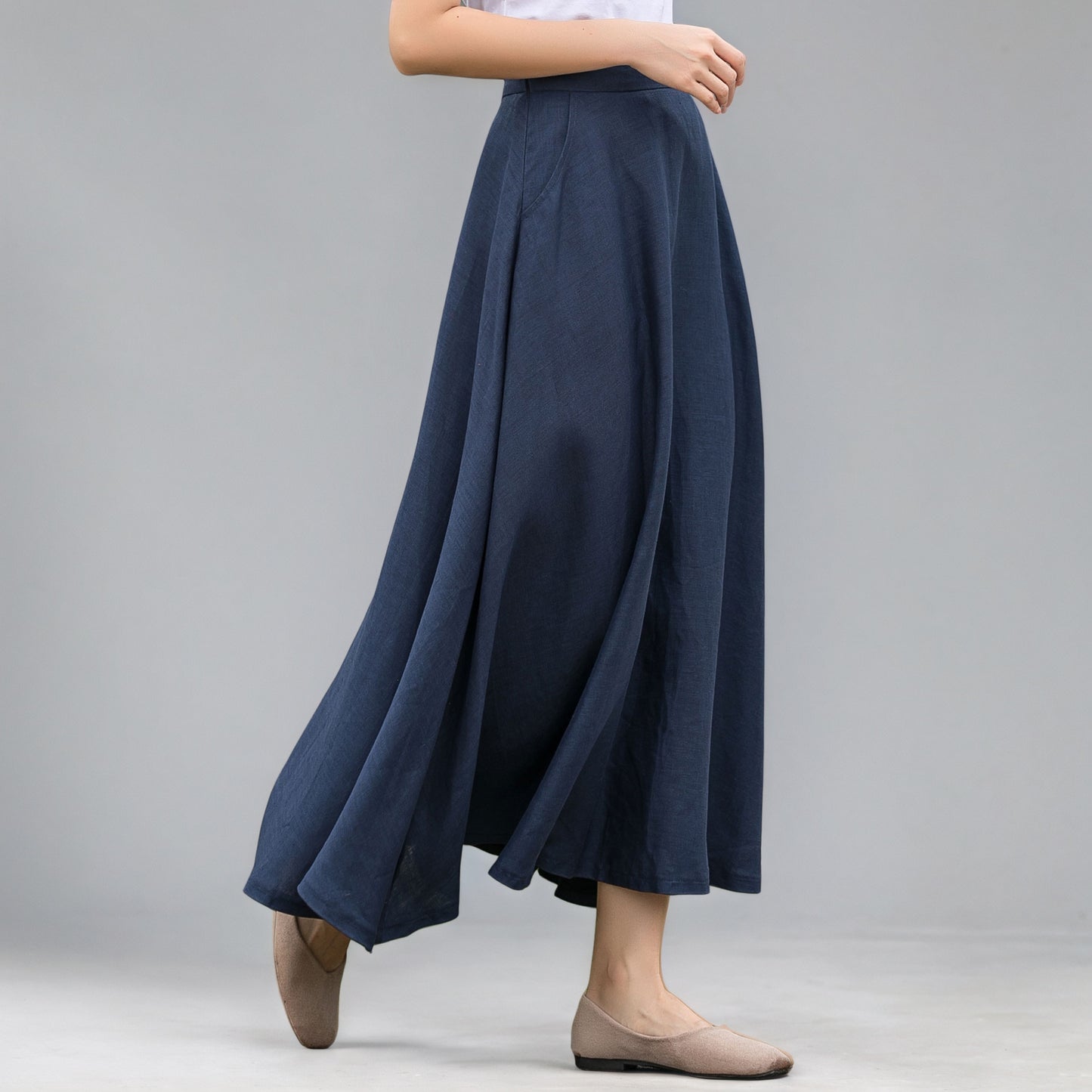 Casual High Waist A Line Blue Linen Skirt C5144