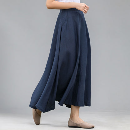 Casual High Waist A Line Blue Linen Skirt C5144
