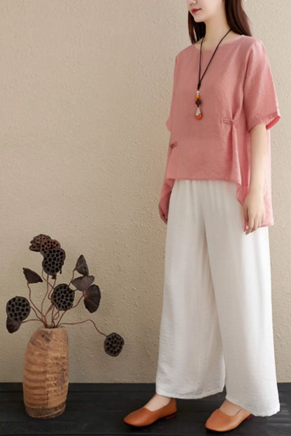 Irregular loose fitting linen blouse C5054