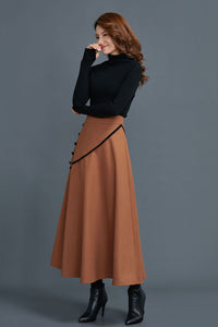 A line midi winter wool skirt women C1663