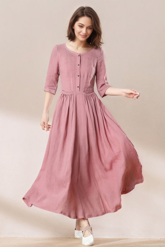 Women's Summer Pink Linen Dress C5383