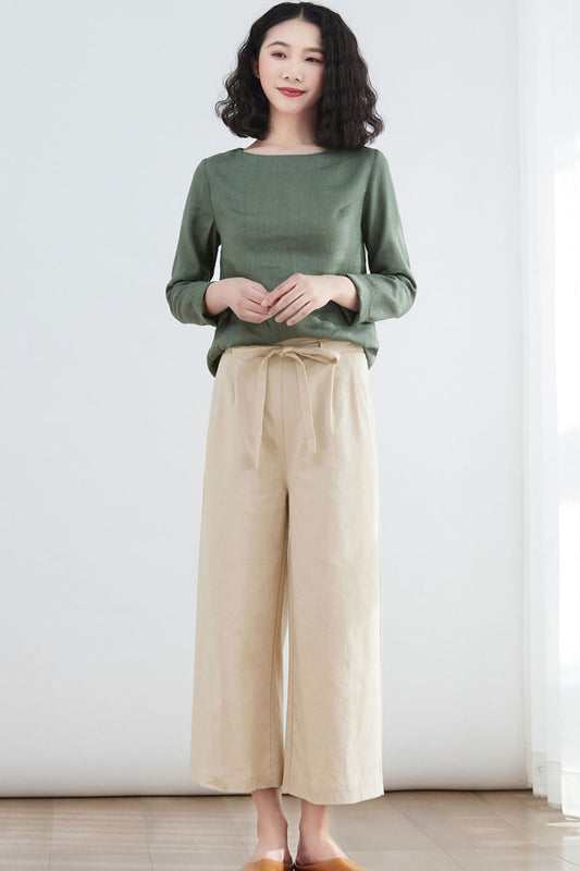 Summer Khaki Casual Linen Pants C2679