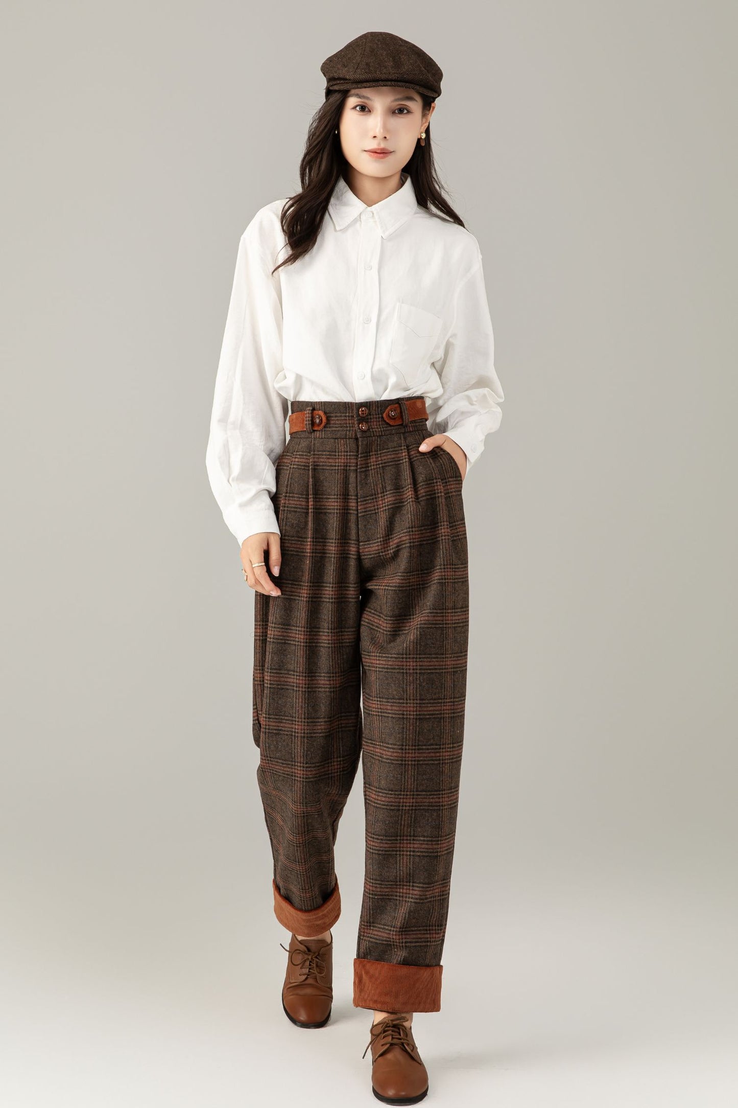 High waist womens wide leg wool pants C5249
