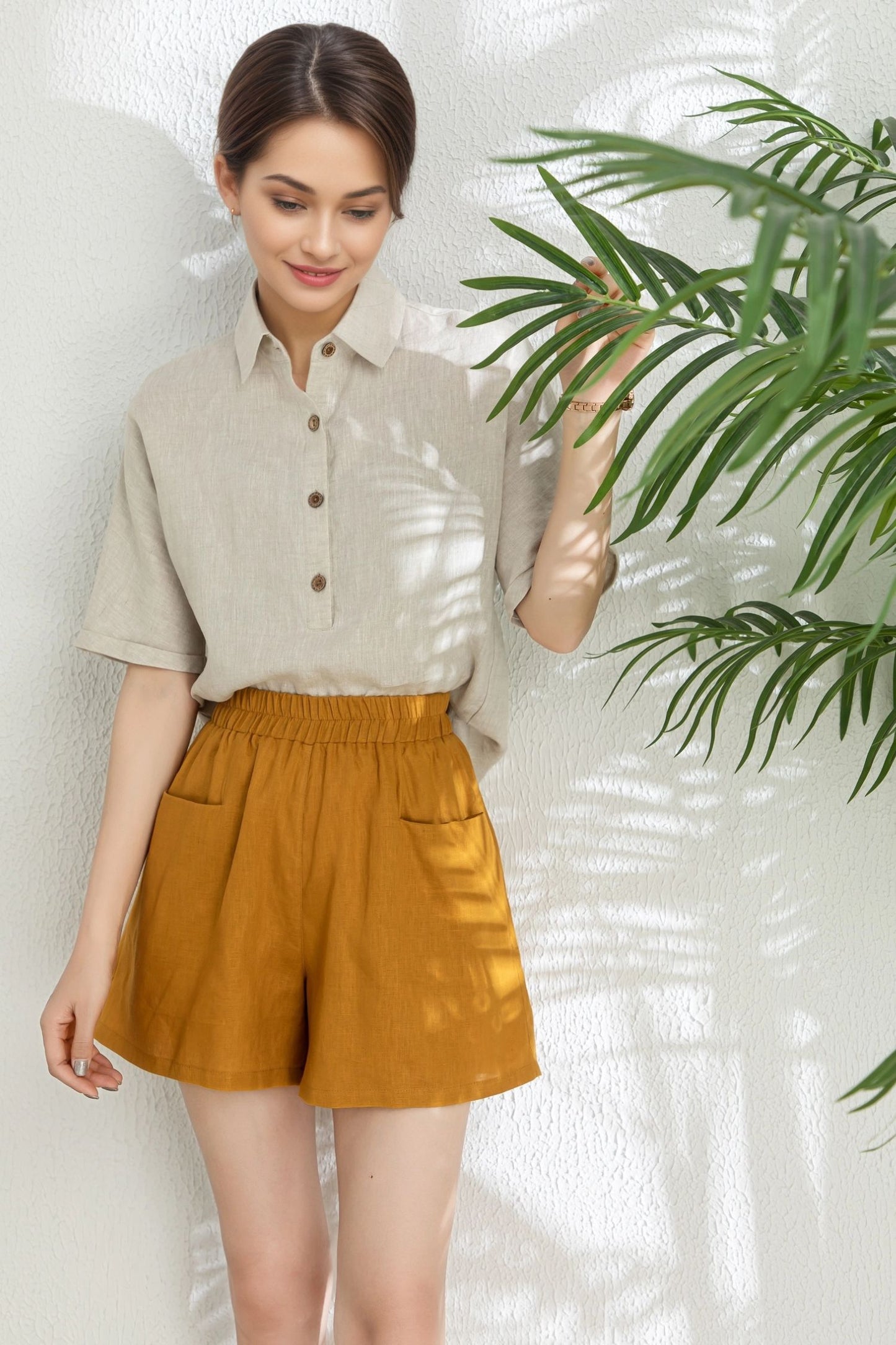 Women's Summer short sleeve linen Shirt C5314