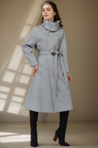 Midi wool gray trench belt coat C4274