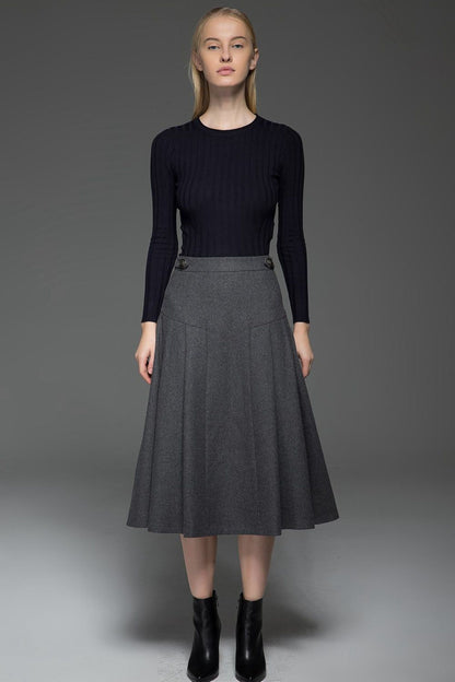 A line gray winter warm wool skirt  C772
