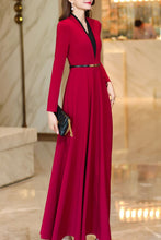 Load image into Gallery viewer, Burgundy spring and autumn V-neck long dress C4175
