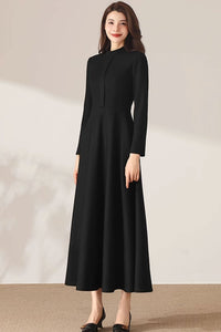 Black Maxi Wool Dress C3689