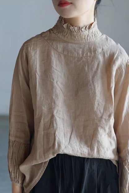 loose fitting linen blouse with ruffle details C5433
