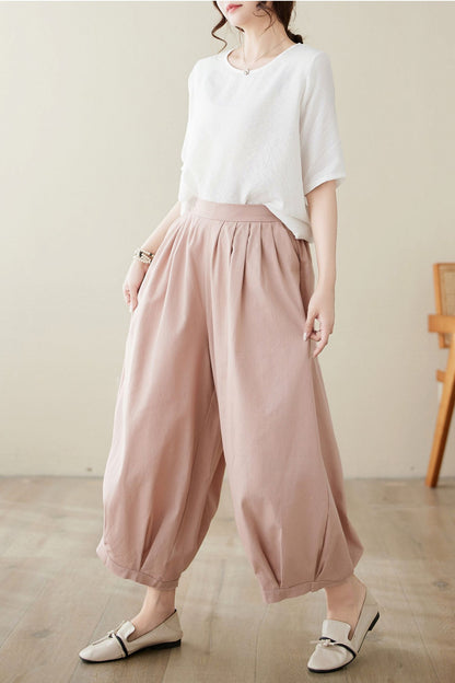 Pink Loose pants with pockets C3971