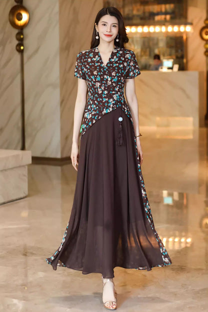Prom block color party chiffon dress C4919