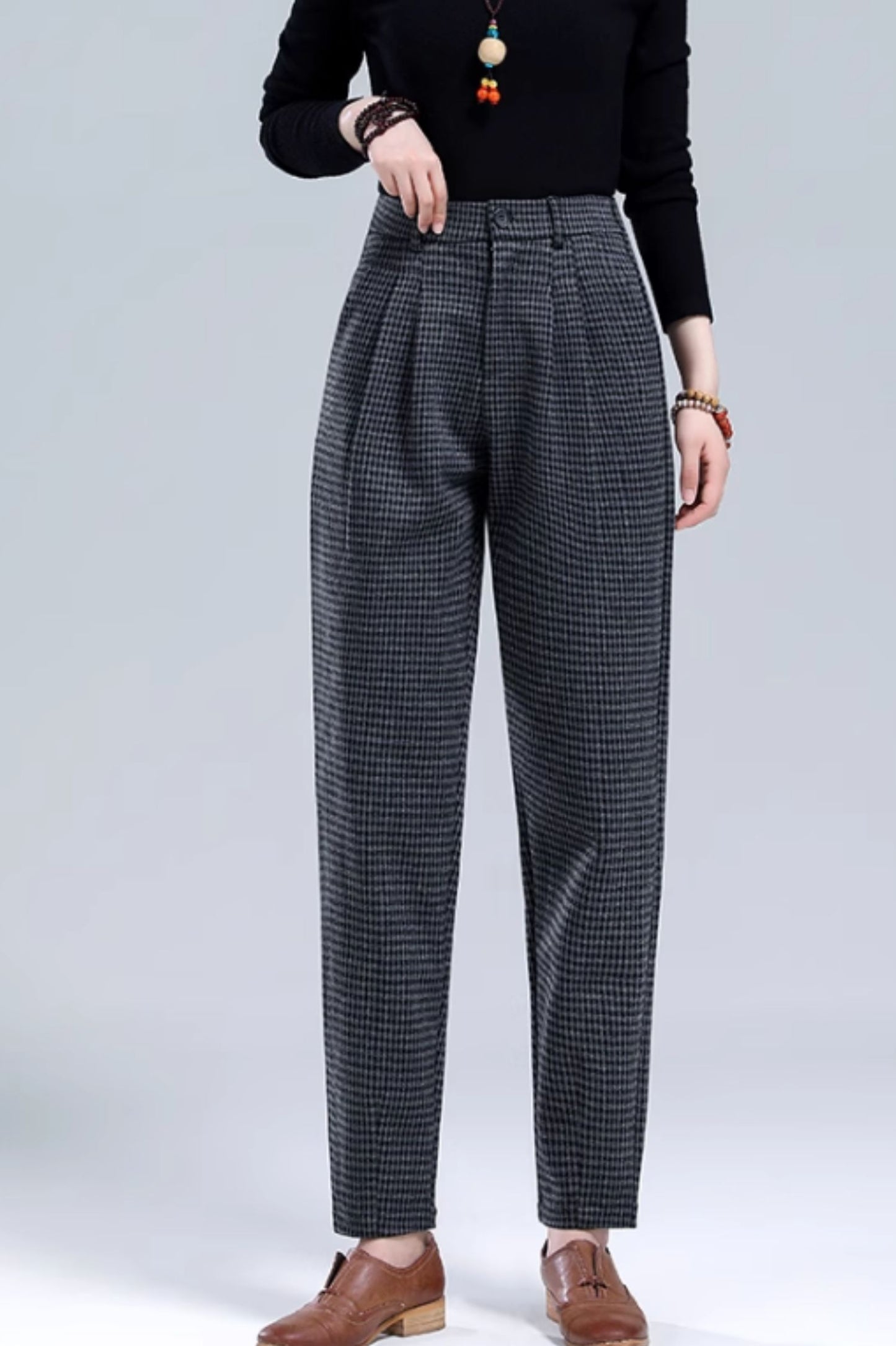 Casual plaid long wool pants C5216