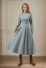 Load image into Gallery viewer, Gray swing long winter wool dress C4442
