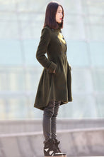 Load image into Gallery viewer, Green Asymmetrical winter wool coats for women C178
