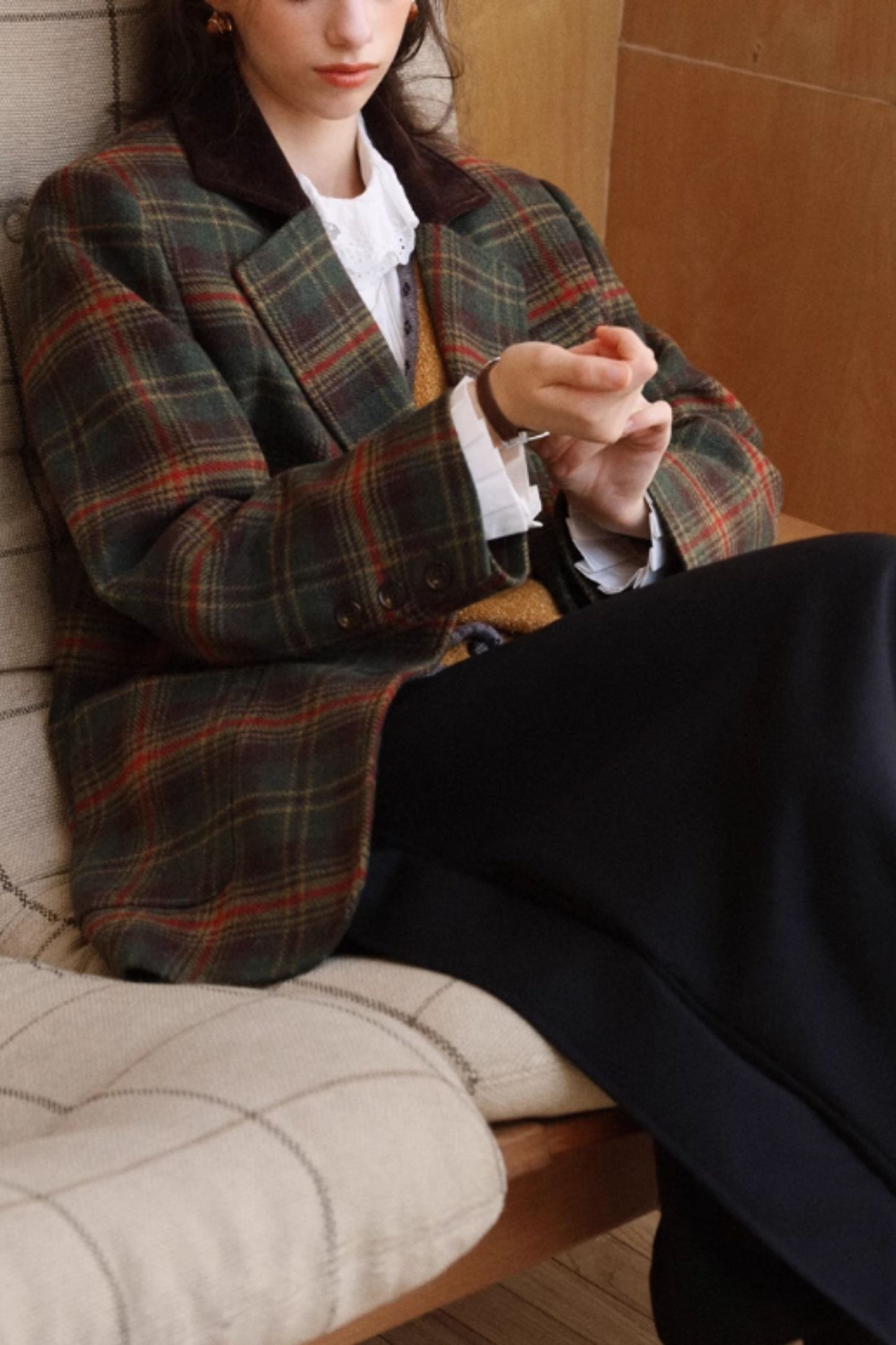 Plaid short wool jacket coat for women C5354