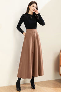 Midi Wool A Line Button Down Skirt C3602