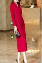 Load image into Gallery viewer, Women&#39;s Red Long Sleeves wool Dress C4171
