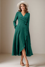 Load image into Gallery viewer, Women&#39;s Green Long Sleeves Linen Dress C4139
