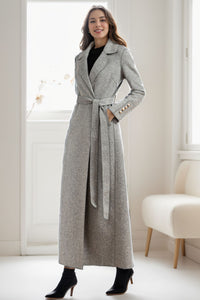 Grey A line long swing wool coat C4069