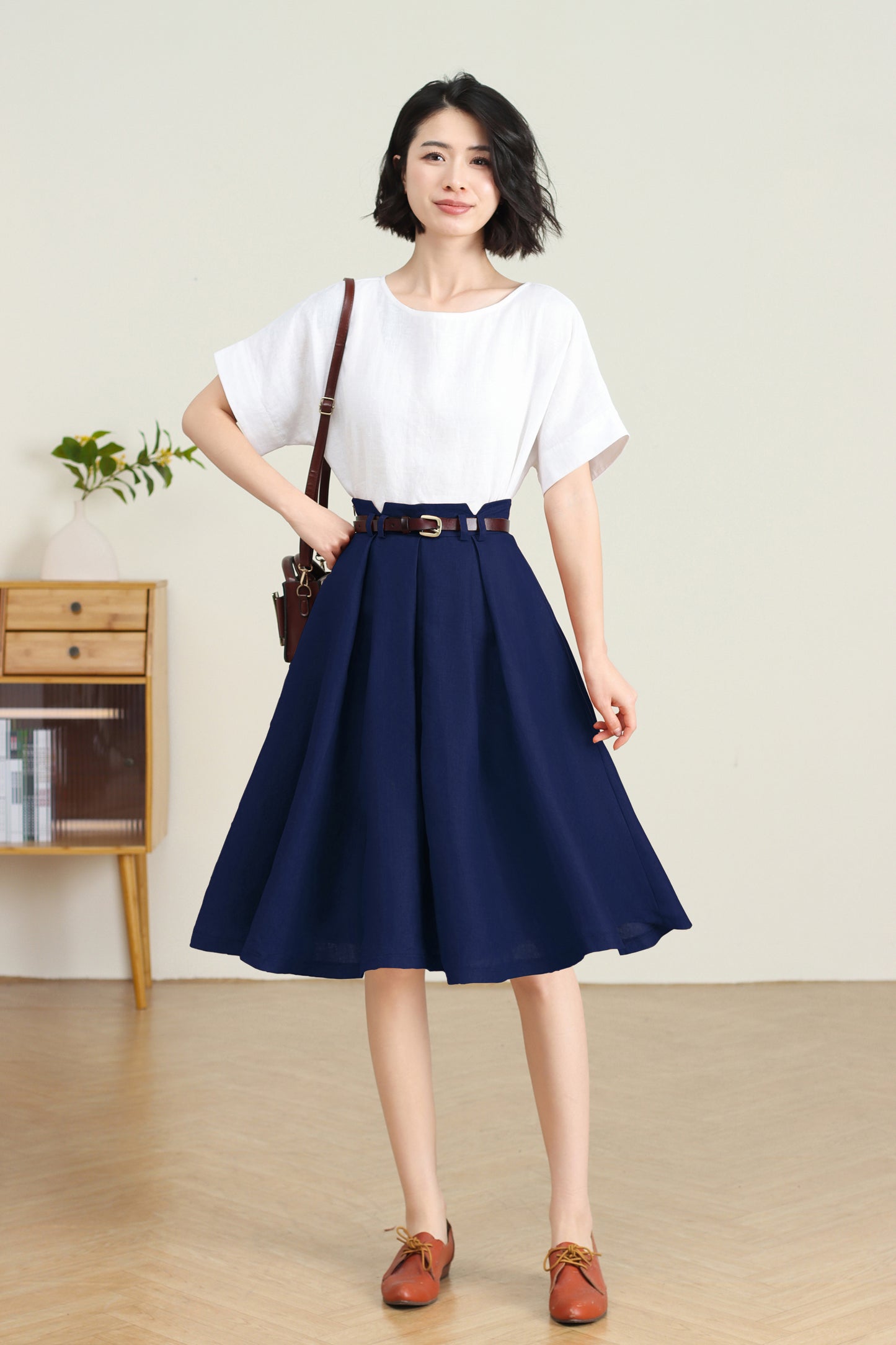 Navy blue Linen Skirt for Women C5403