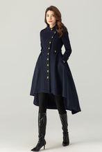 Load image into Gallery viewer, Womens Asymmetrical Navy Wool Coat C3700
