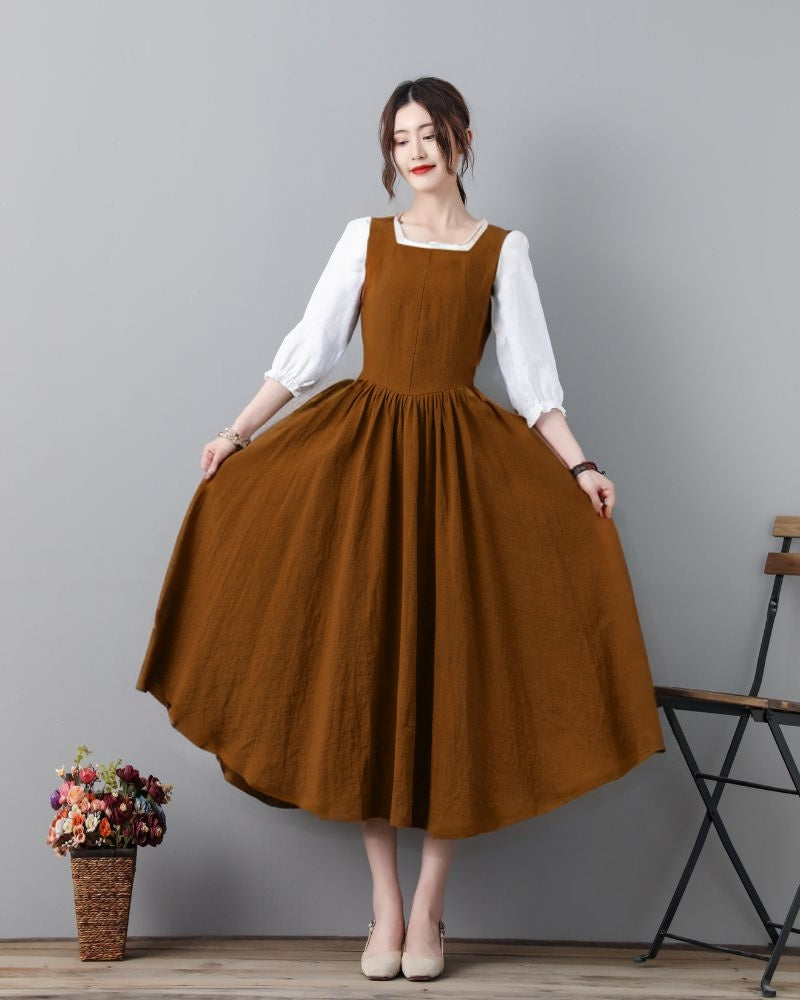 Swing Midi Princess Linen Dress C4703