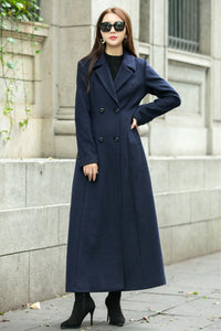 Double breasted long trench wool coat C4499