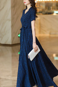 Navy blue summer new chiffon big swing long dress C4120