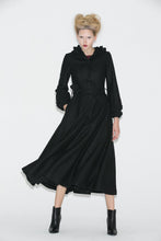 Load image into Gallery viewer, Long black hooded winter wool coat C706
