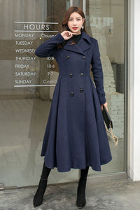 Navy Blue Long Wool Princess Coat  C2578