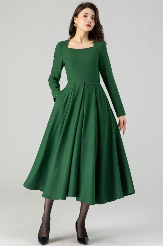 Green Wool  Womens Dresses C3615-Size XS us2 #CK2301081