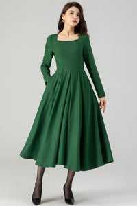 Green Wool  Womens Dresses C3615