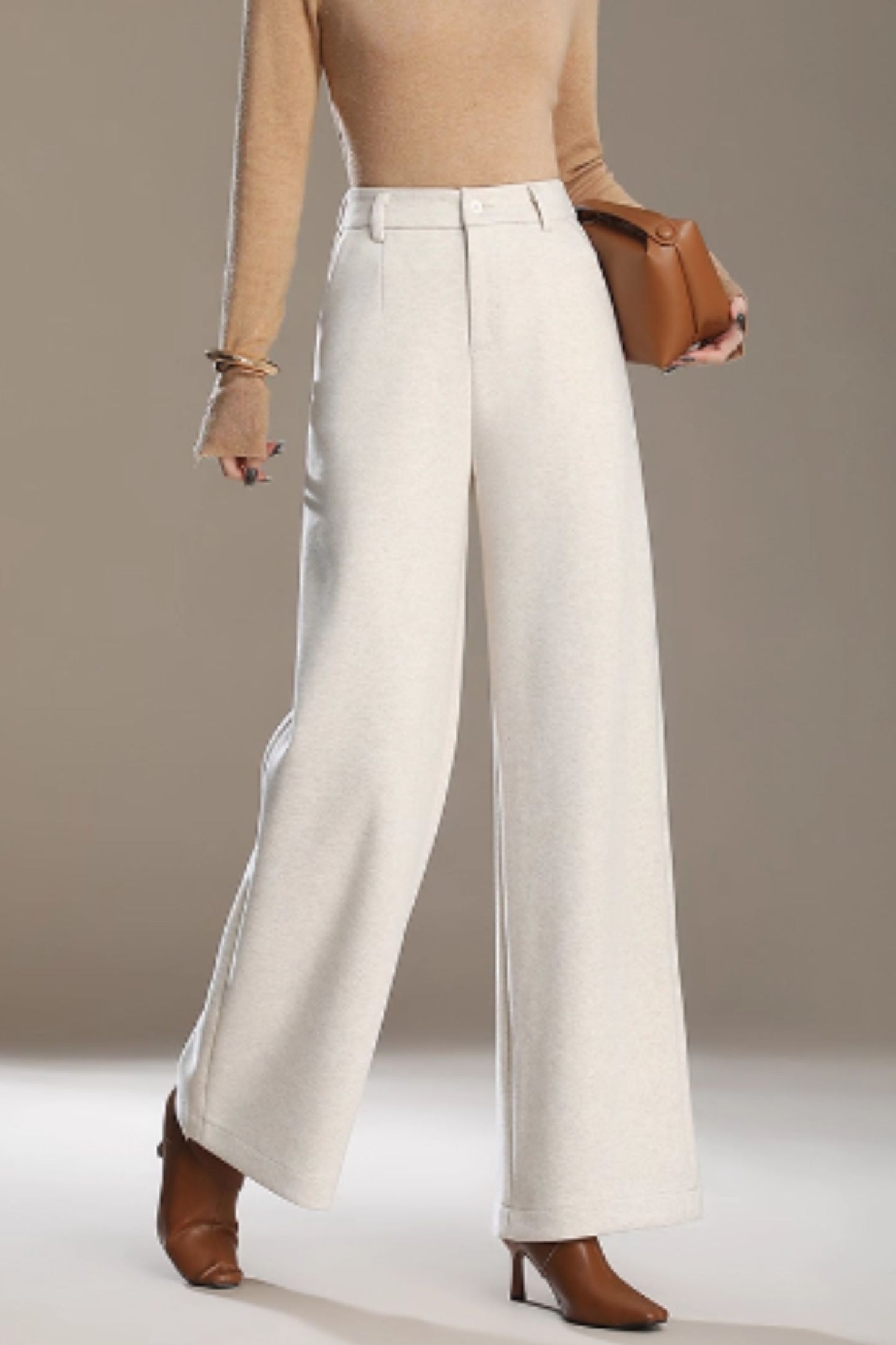 Wide leg long wool pants women C5213