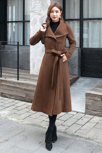 Women Brown Wool Trench Coat C2577