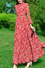 Load image into Gallery viewer, Long-sleeved floral women chiffon big swing dress C3985
