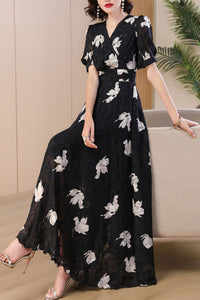 Black printed summer new chiffon dress C4087