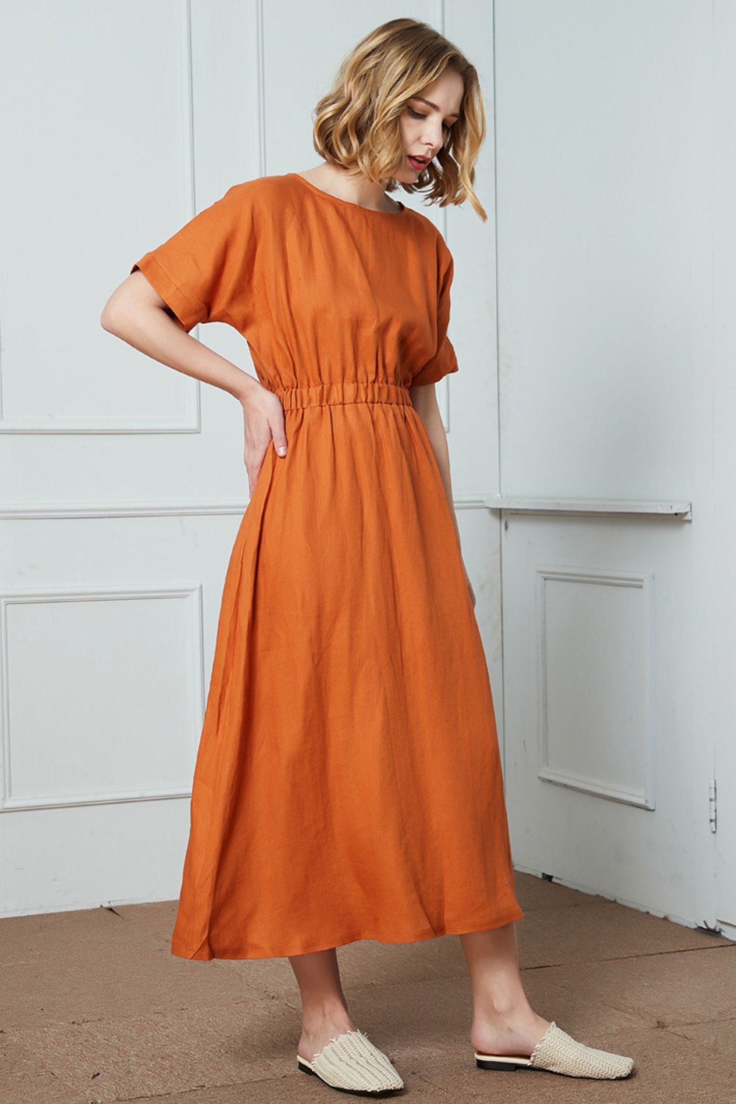 linen midi dress - orange product info and reviews Buy Mint Velvet Orange Linen Midi Dress from Next USA
