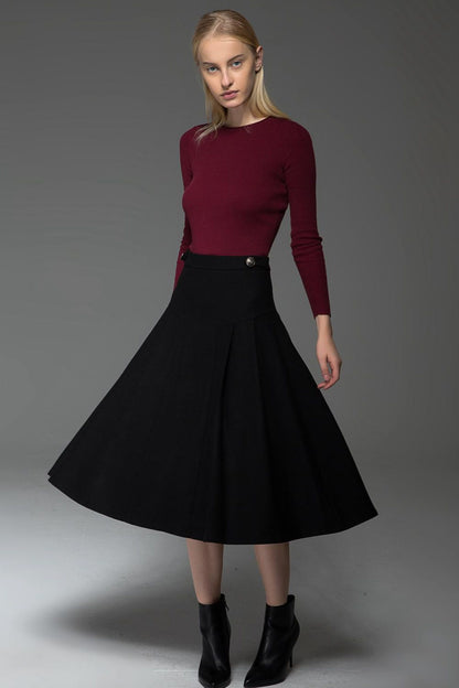 Classic black winter midi wool skirt C771