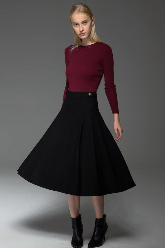 Classic black winter midi wool skirt C771