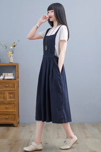 Linen Pinafore Dress, Linen midi dress C2255