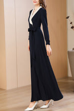 Load image into Gallery viewer, Navy blue spring and autumn V-neck long dress C4172
