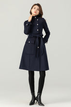 Load image into Gallery viewer, Womens Navy Blue Wool Coat C3699
