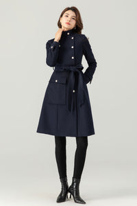 Womens Navy Blue Wool Coat C3699