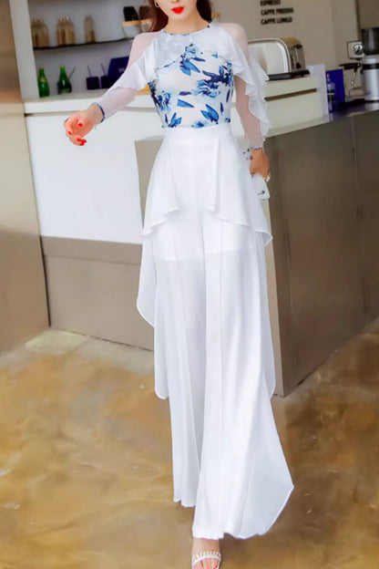 Wide leg summer chiffon pants women C4910