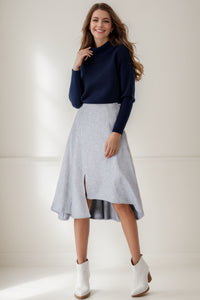 Winter gray wool asymmetrical skirt C4258